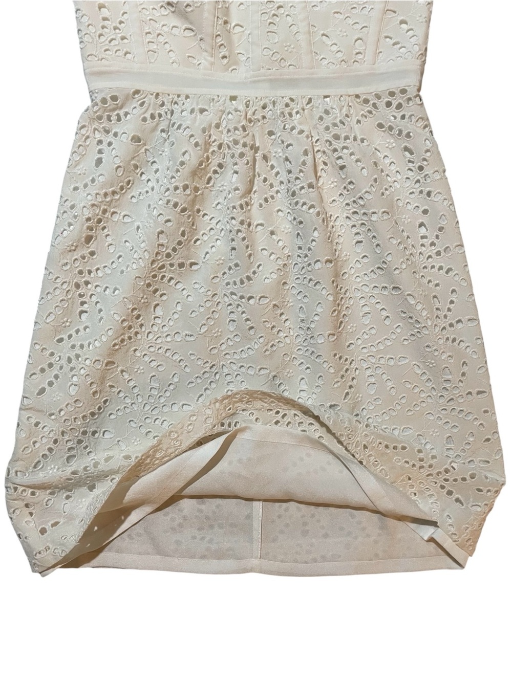 REBECCA TAYLOR Off White Strapless Eyelet Mini Dress US 2 - Picture 4 of 12